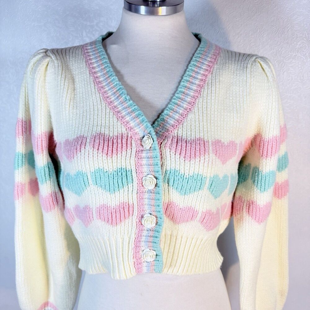 LoveShackFancy sz S Buena Heart Cropped Cardigan READ - Picture 2 of 16